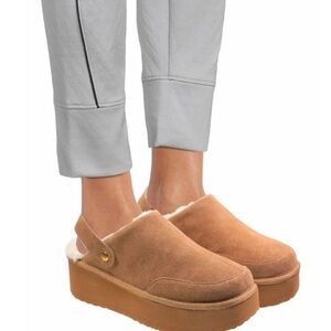 ❤️Joyspun Women's Faux Fur Convertible Clog Slippers New Size 10 Suede Platform